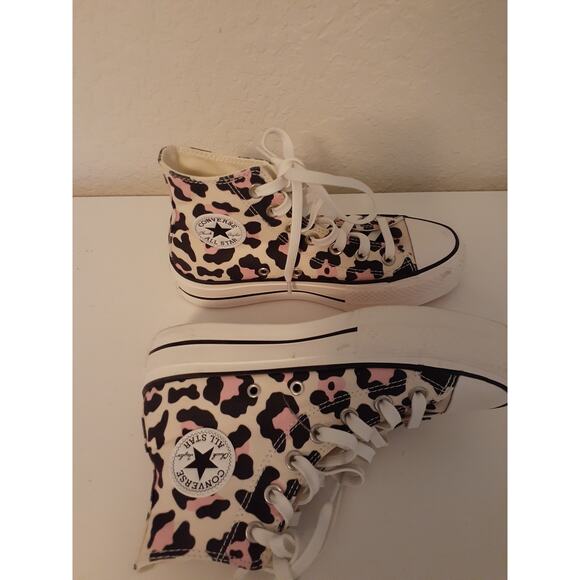 Converse All Star Lift Ladies Pink Platform Leopard Print Hi Top Sneakers 5.5 - Picture 6 of 9